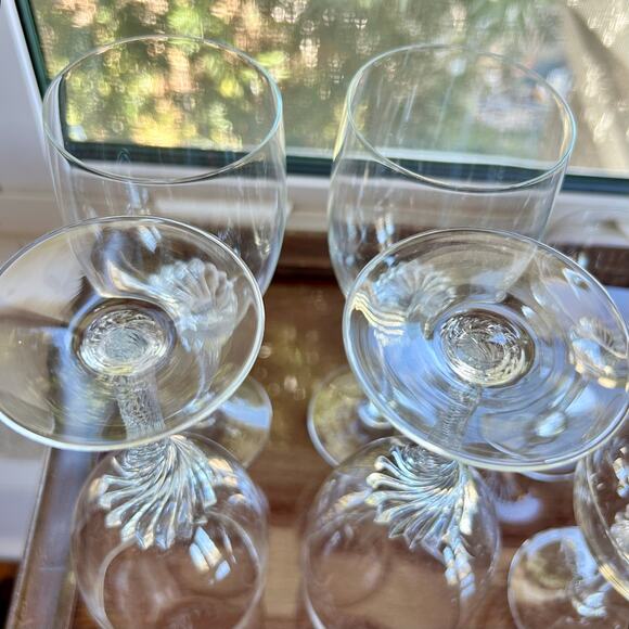 Vintage Twisted Stem Crystal American Cut Roberto Water & Coupe Glasses Set 8 - Picture 4 of 15